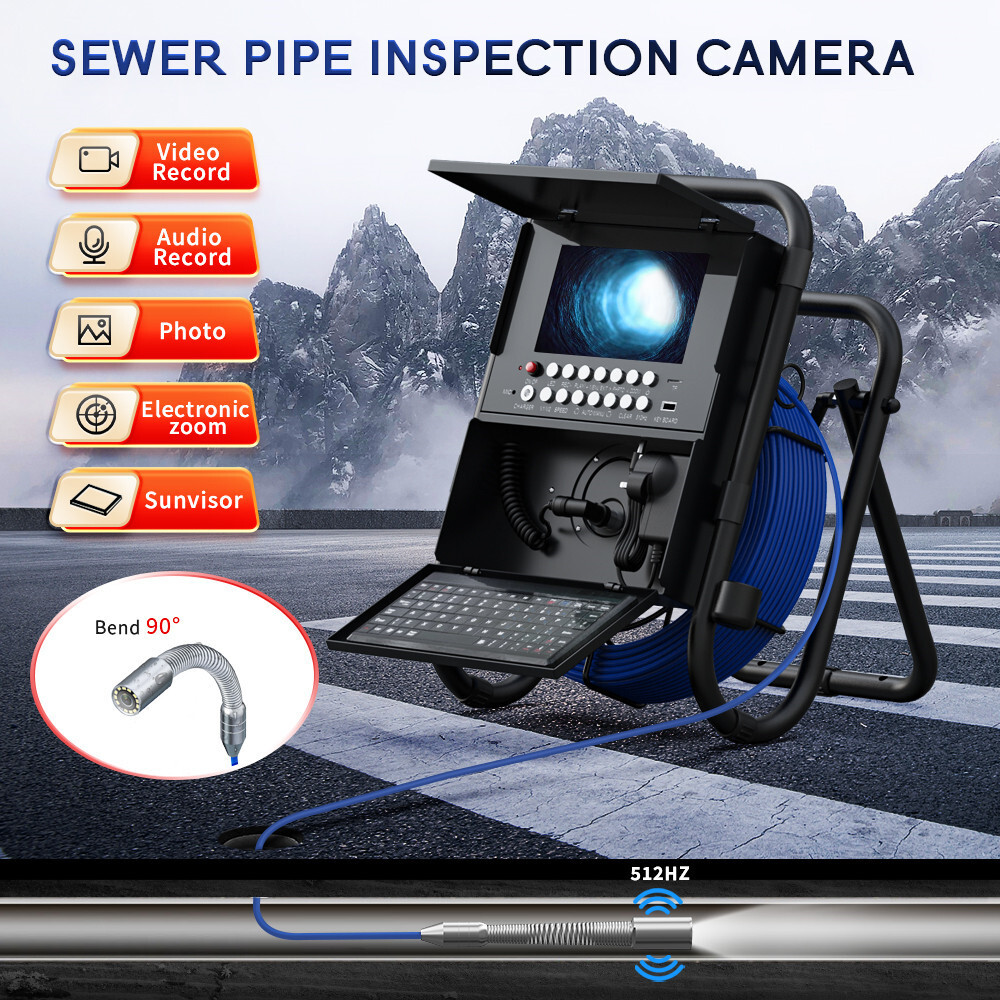 7” DVR 16G Pipe Inspection Sewer Camera 20M Self-Leveling Endoscope 512HZ Signal