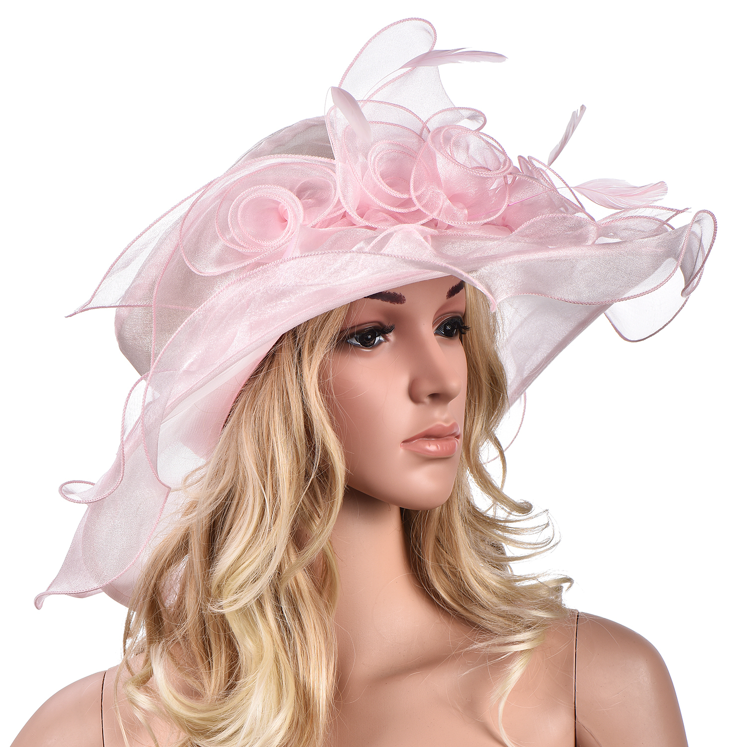 Women Dress Church Wedding Kentucky Derby Wide Brim Feather Sun Floppy Hat A341