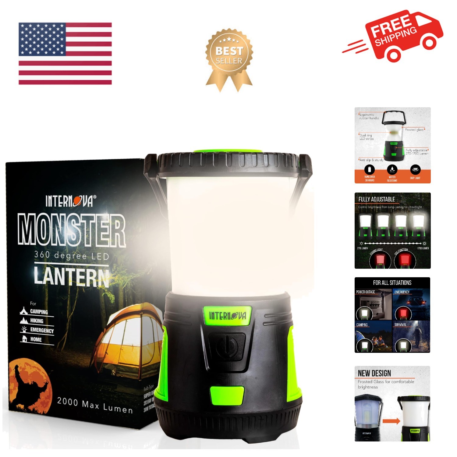 2000 Lumen LED Camping Lantern, Longest Lasting Battery Lantern, Powered & Op...
