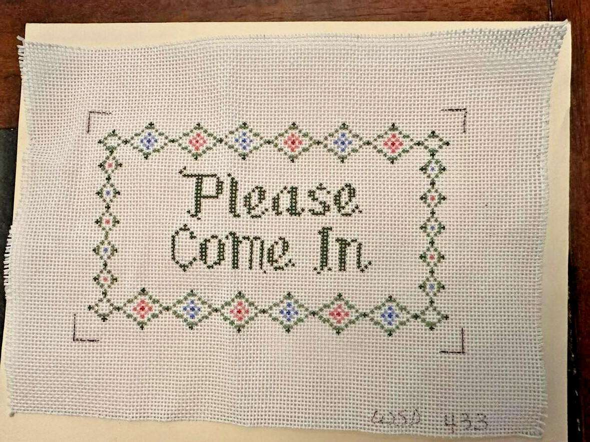 Winnetka Stitchery Needlepoint Canvas PLEASE COME IN 5 x 8" ~ 16 mesh Interlock