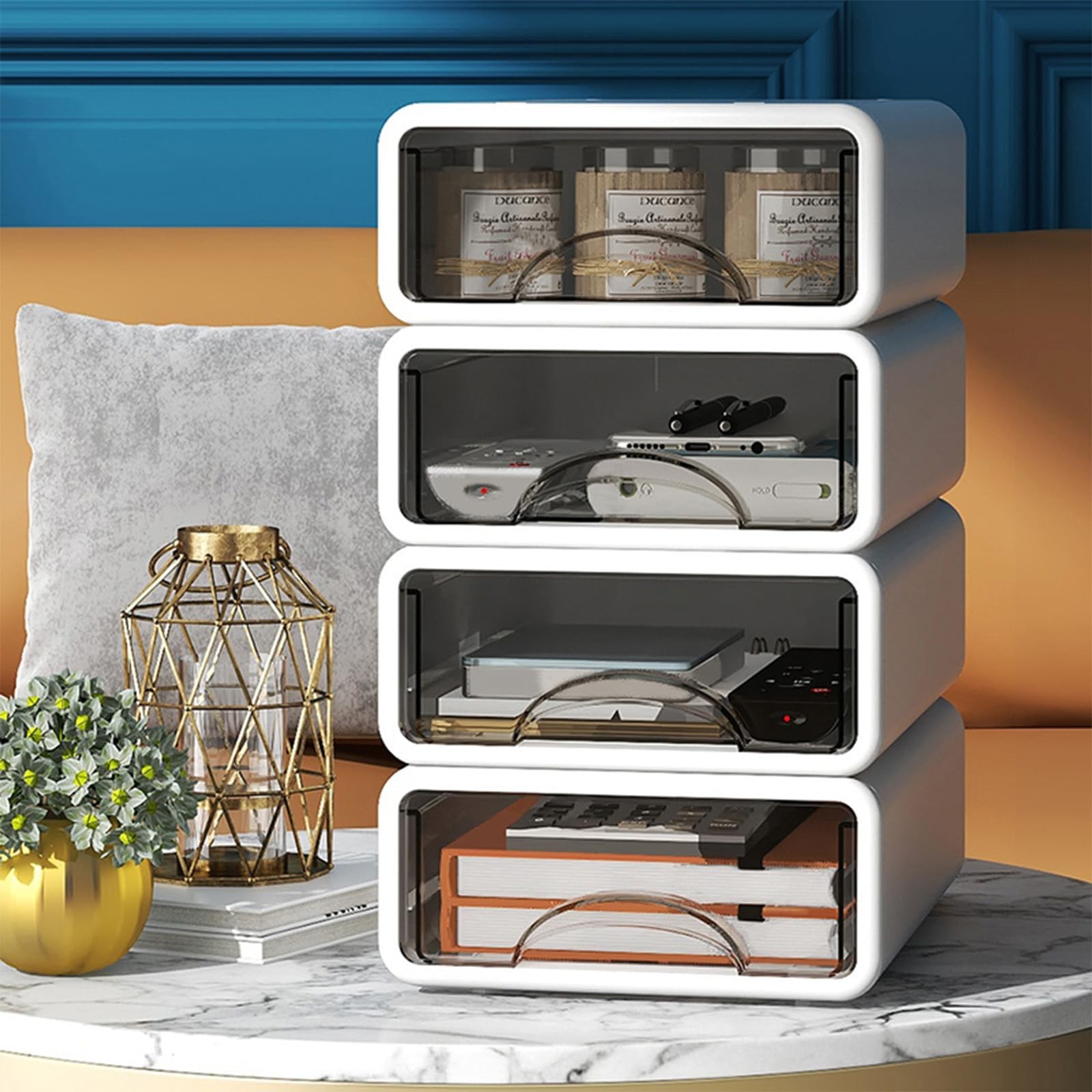 Desk Organizer with Drawers, Stackable Storage Drawers with Compartments Desk...