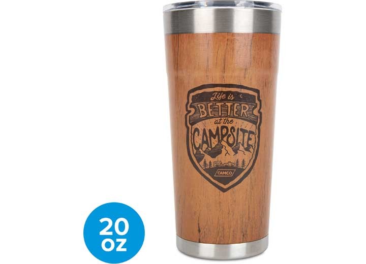 Camco 53327 Life Is Better At The Campsite Wrapped Tumbler, Wood Grain, 20oz