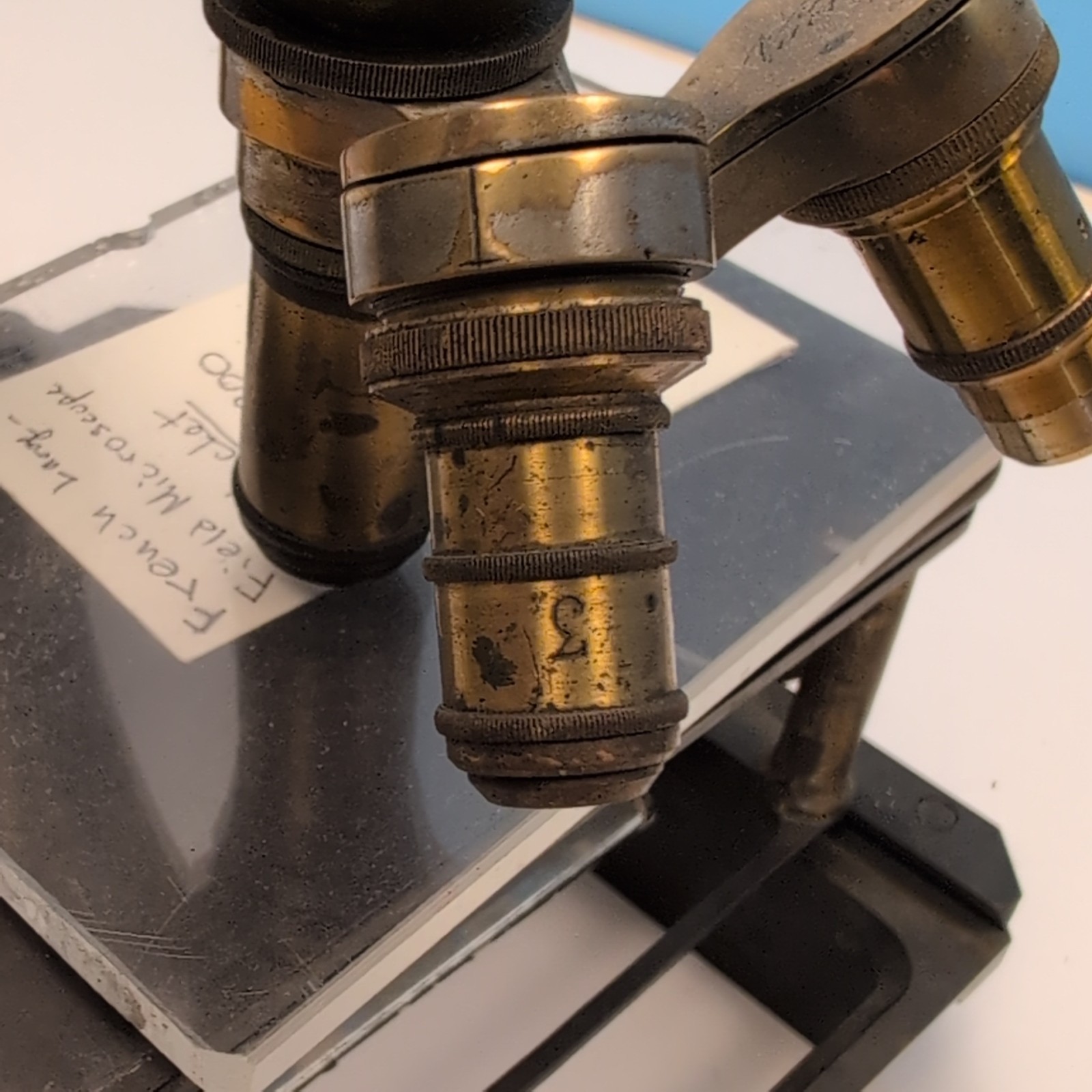 Antique Nachet Paris Large-Field Compound Microscope c1900 Mechanical Brass