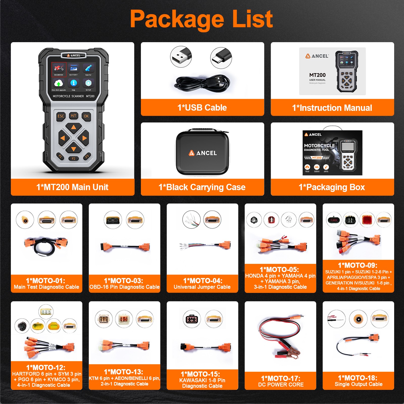 MT200 Motorcycle Scanner OBD2 Code Reader ABS Diagnostic Tool Fit For KAWASAKI