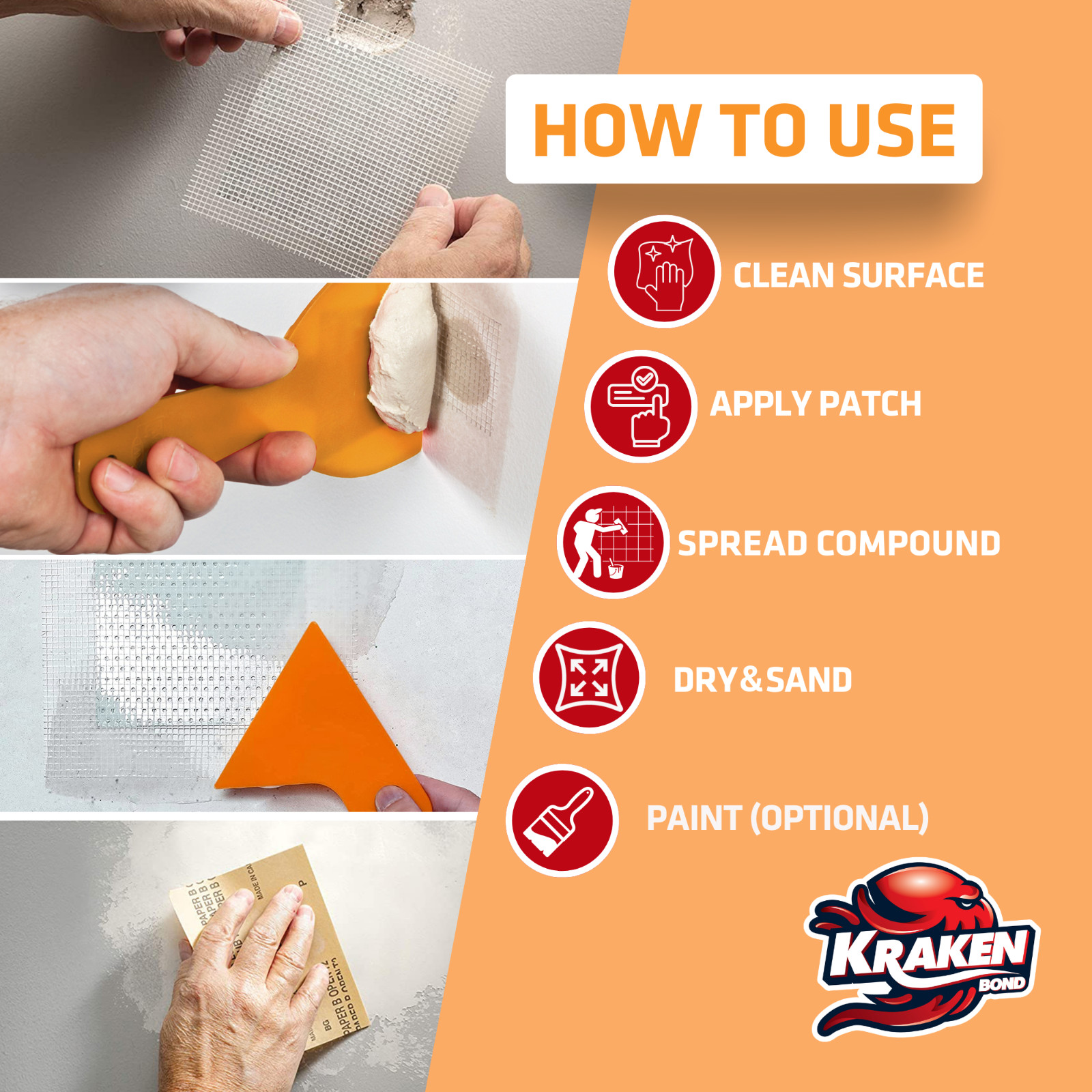 Kraken Bond Wall Repair Patch Kit - 8 fl oz 2 Pack