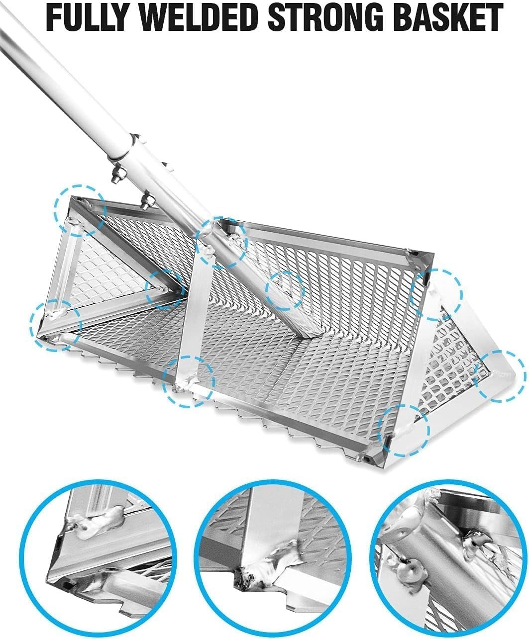 Efficient Sand Flea Rake, Wide Basket Design, 52" Handle