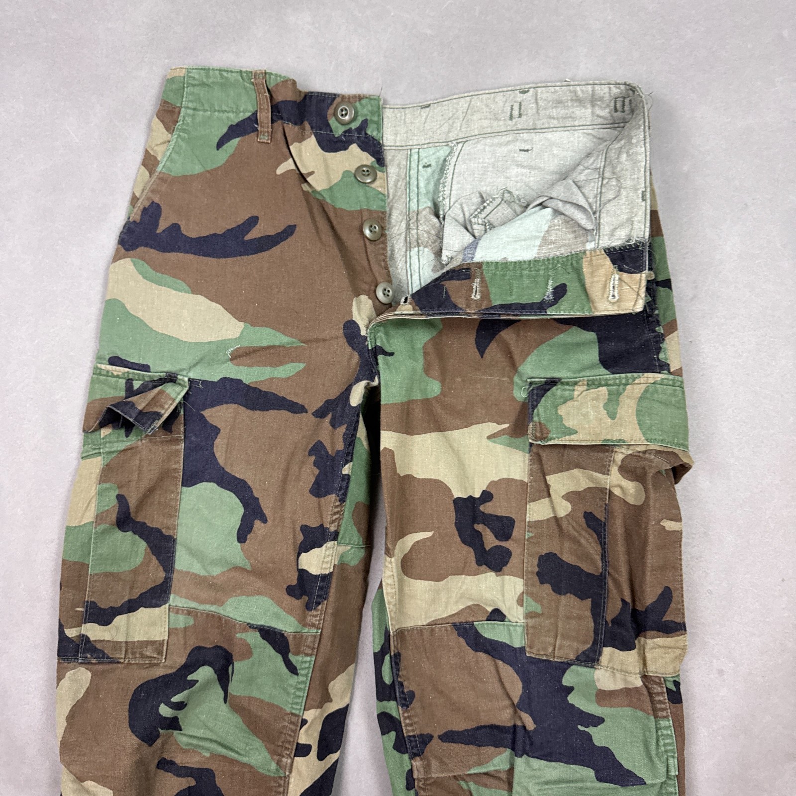 US Military Pants Men Small Long Woodland Camo Trouser Ripstop Combat 90s 31x34