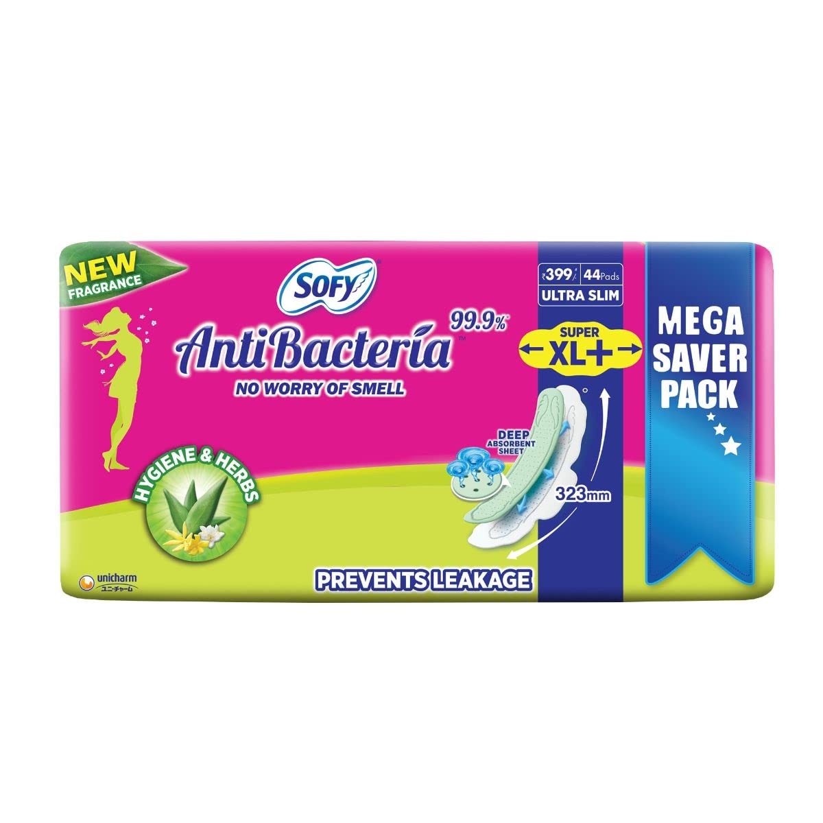 99.9% Sanitary Pads Super XL Plus 44 Pads 323mm Feminine Leak Protection