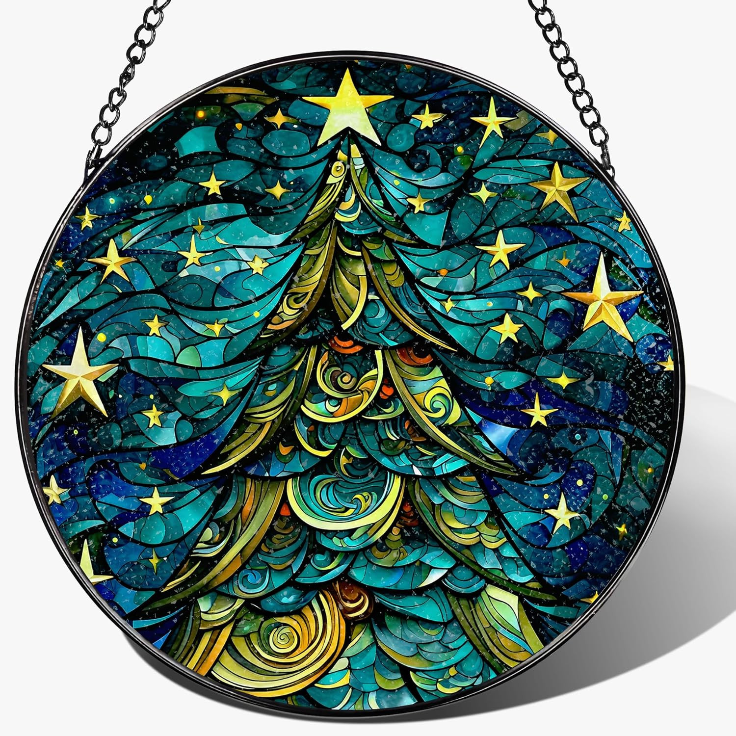 8-Inch Christmas Tree Suncatcher Ornament, Stained Glass Window Hanging & Staine