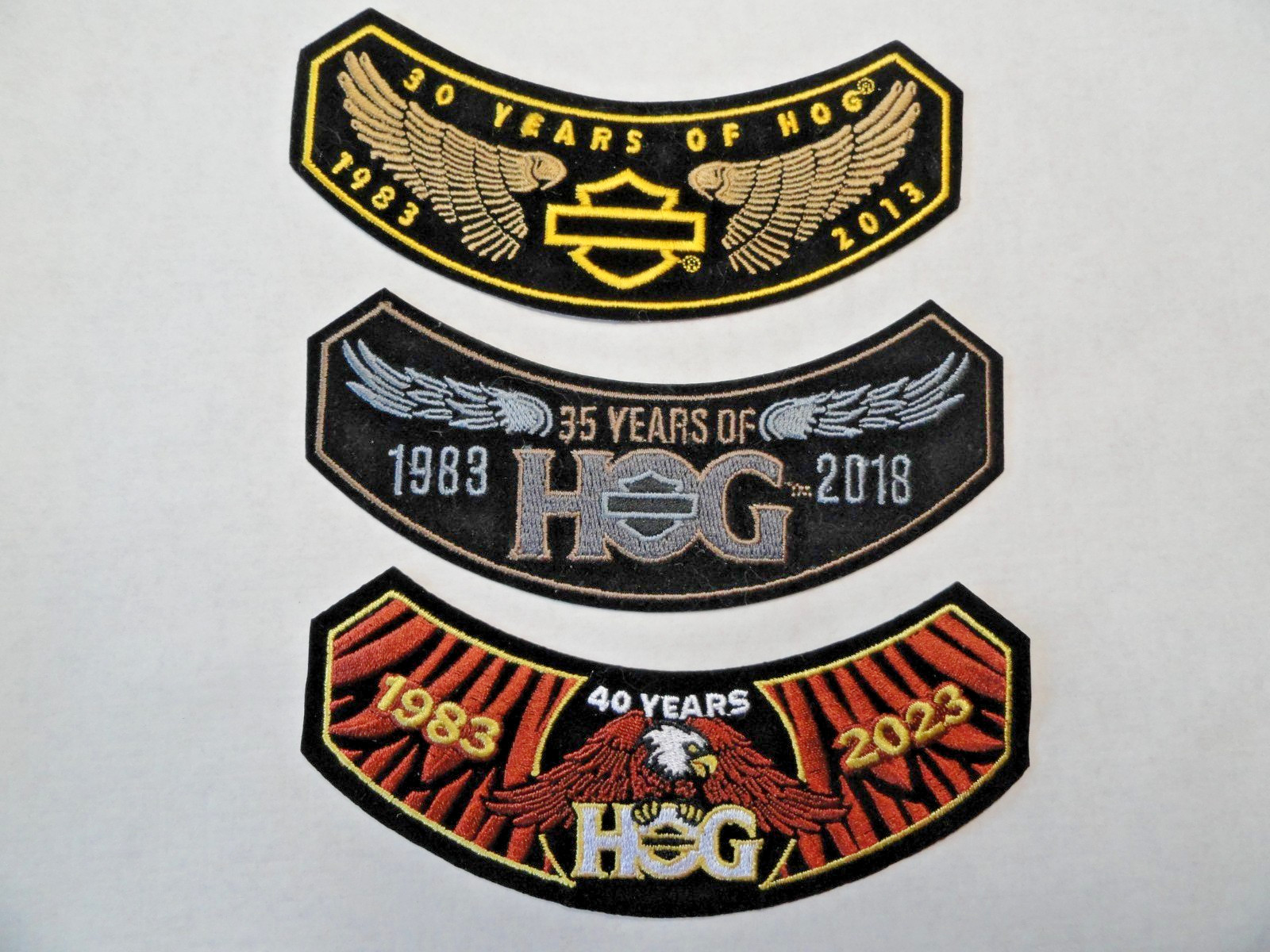 CHOOSE ONE "YEARS OF HOG"  HARLEY DAVIDSON PATCH  30 YRS, 35 YRS OR 40 YRS