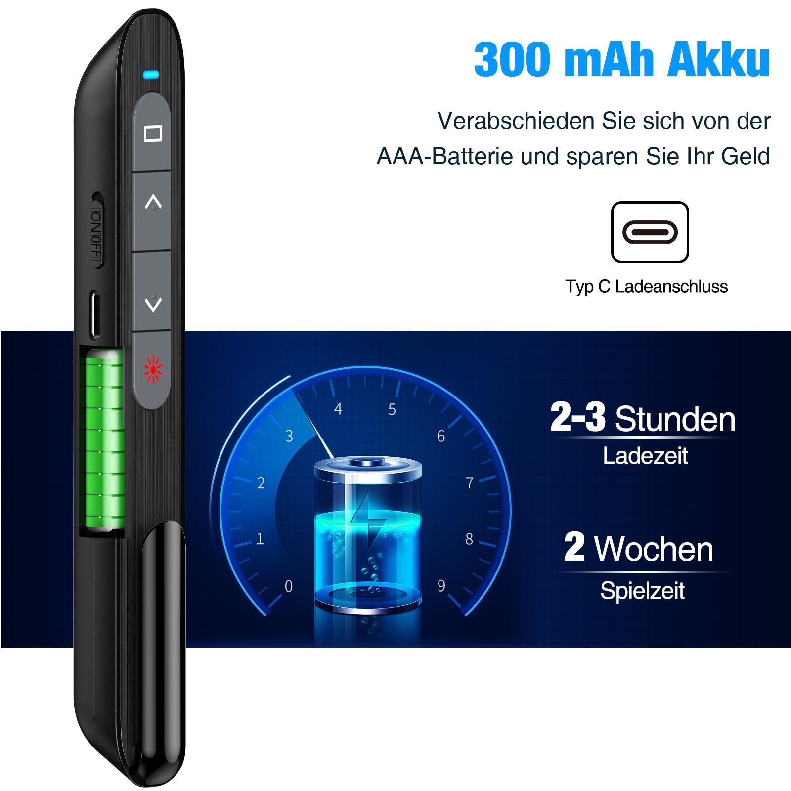 Rechargeable USB C Presenter, 2.4 GHz Wireless Red Laser Pointer Pen, Hyper...