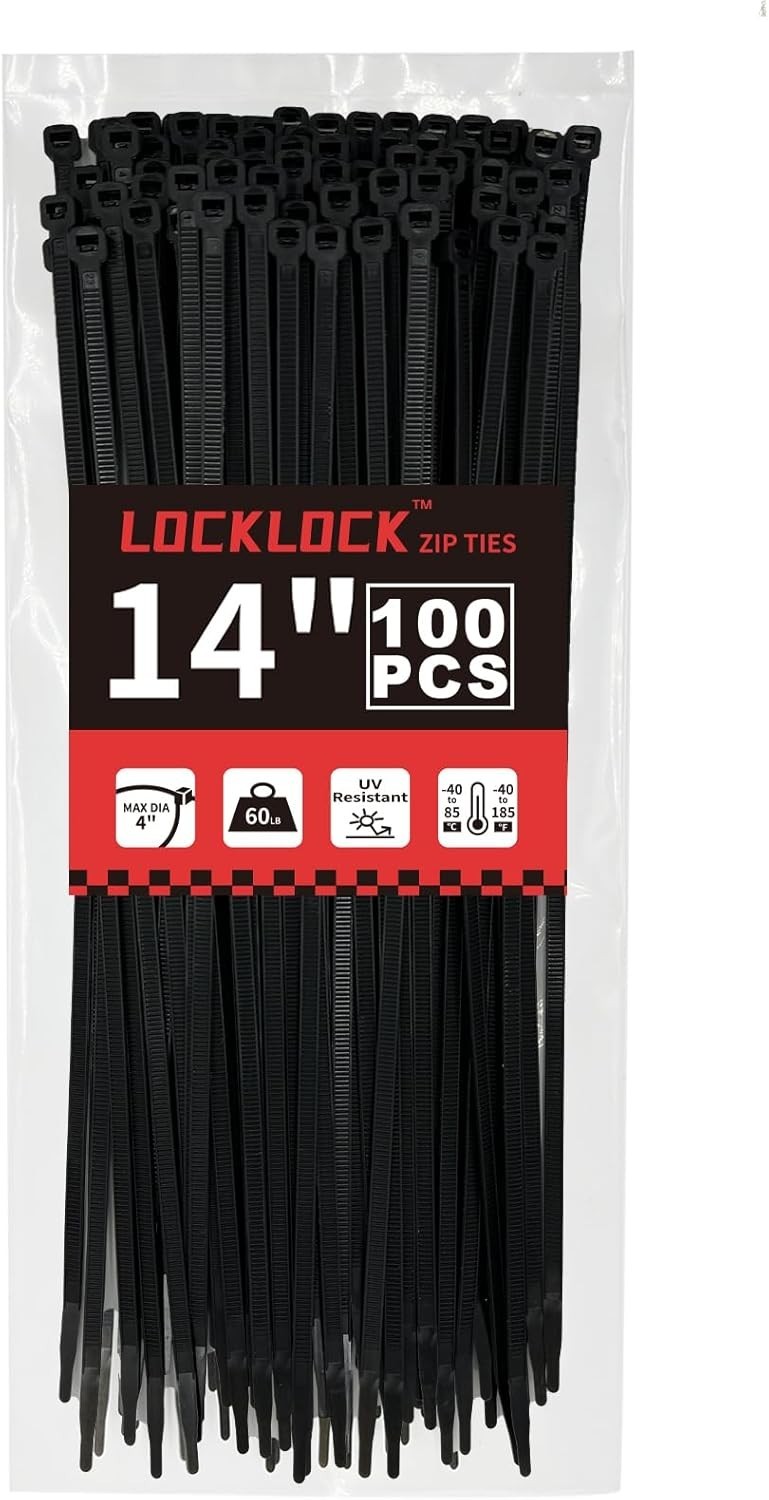 Zip Ties 14 inch(100 Pack), 60 lb, Black Heavy Duty Wire Ties, UV Resistant