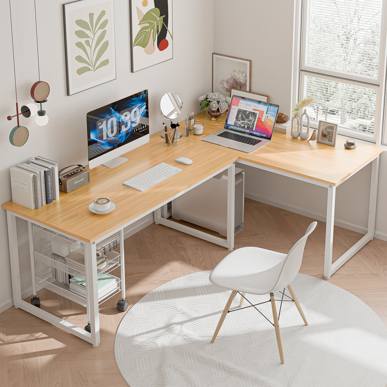 47" Modern Espresso Rectangular Dining Table Office Desk Computer Table, Natural