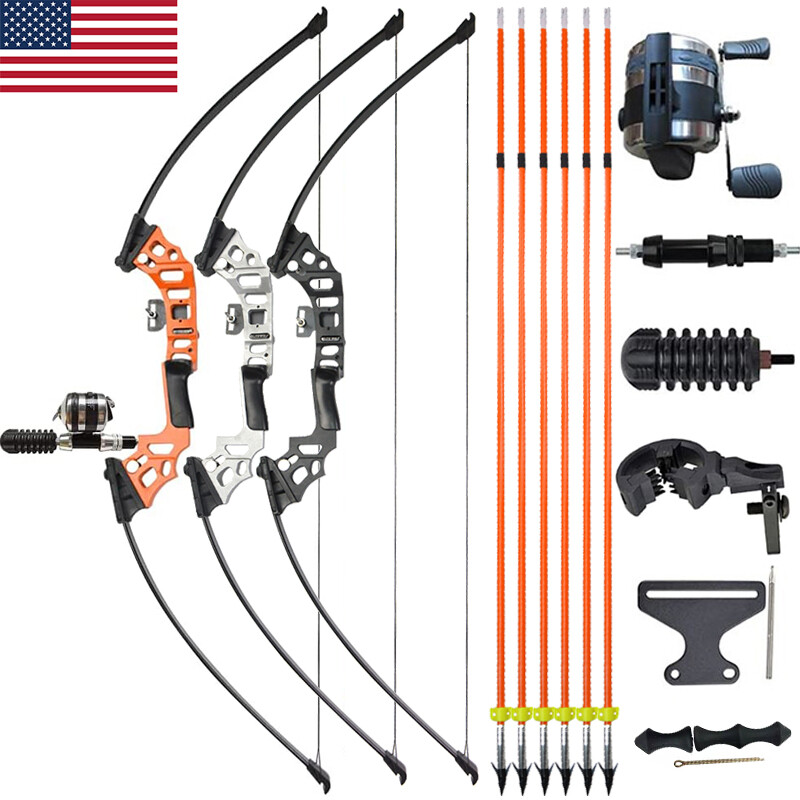 Recurve Bow Fishing Kit 40lbs Bowfishing Arrow Reel Straight Bow Archery Hunting