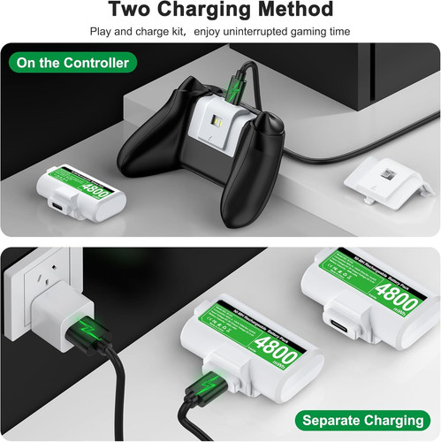 DINOSTRIKE Xbox Battery Pack Rechargeable with 4 Back Covers and a USB White