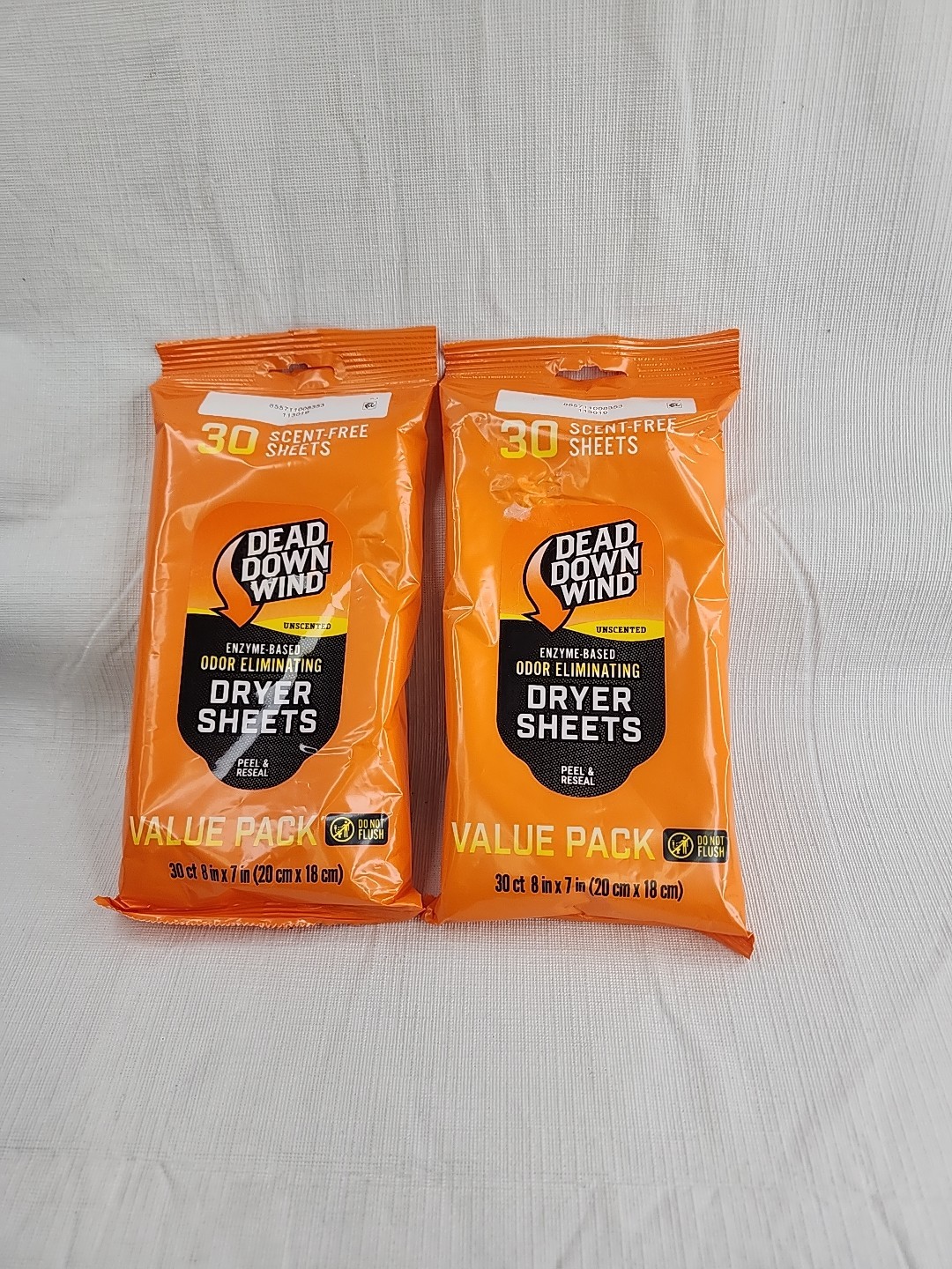 2 DEAD DOWN WIND UNSCENTED DRYER SHEETS ODORLESS ODOR FIGHTING ENZYMES 30 CT EA.