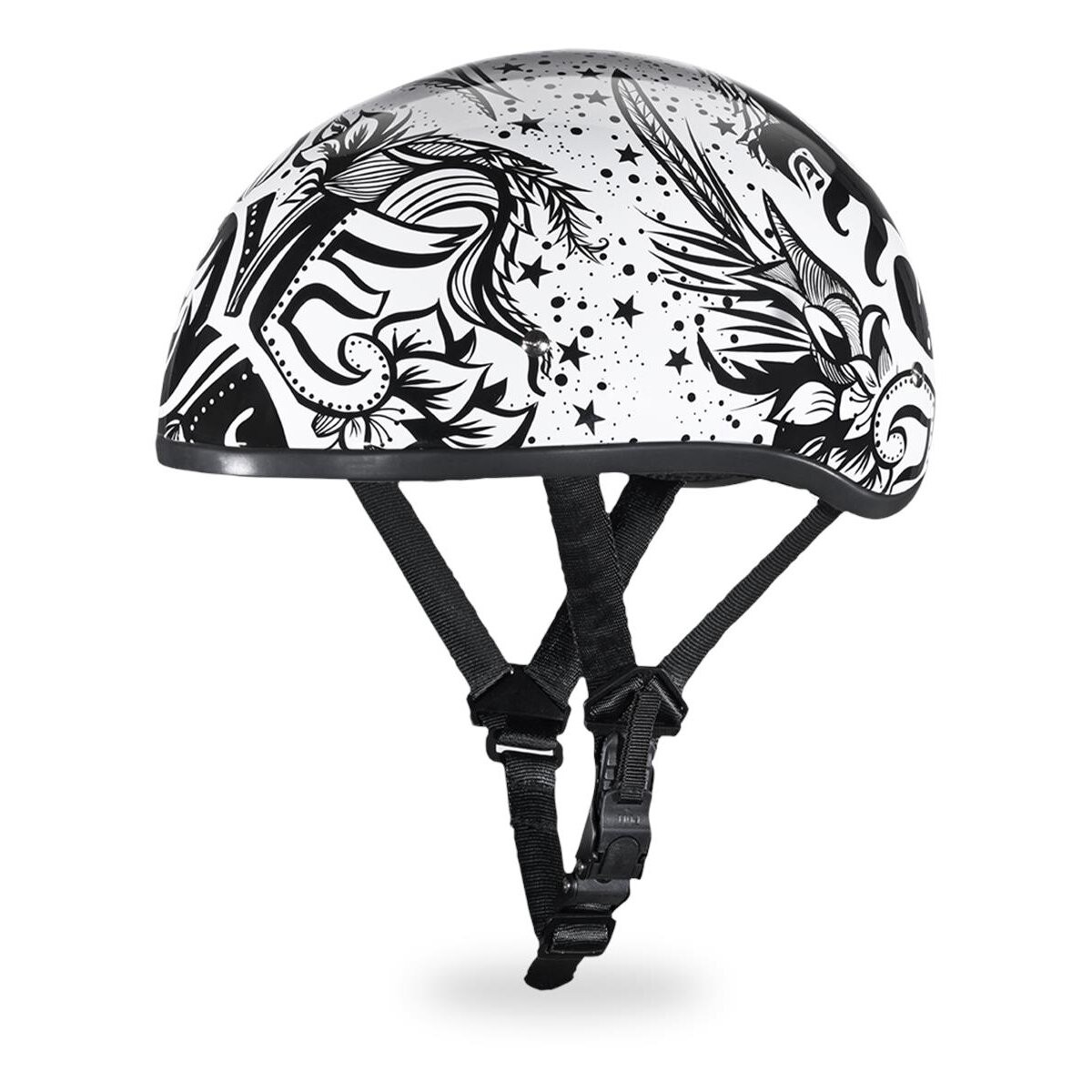 Daytona White/Black Lovesee Skull Cap Half Helmet - D6-LS-L