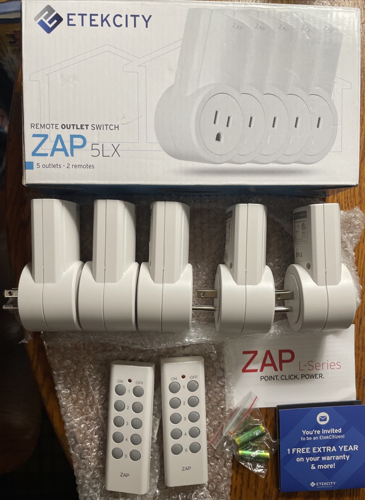 Etekcity ZAP 5LX Remote Outlet Switch 5 Outlets & 2 Remotes New/open Box
