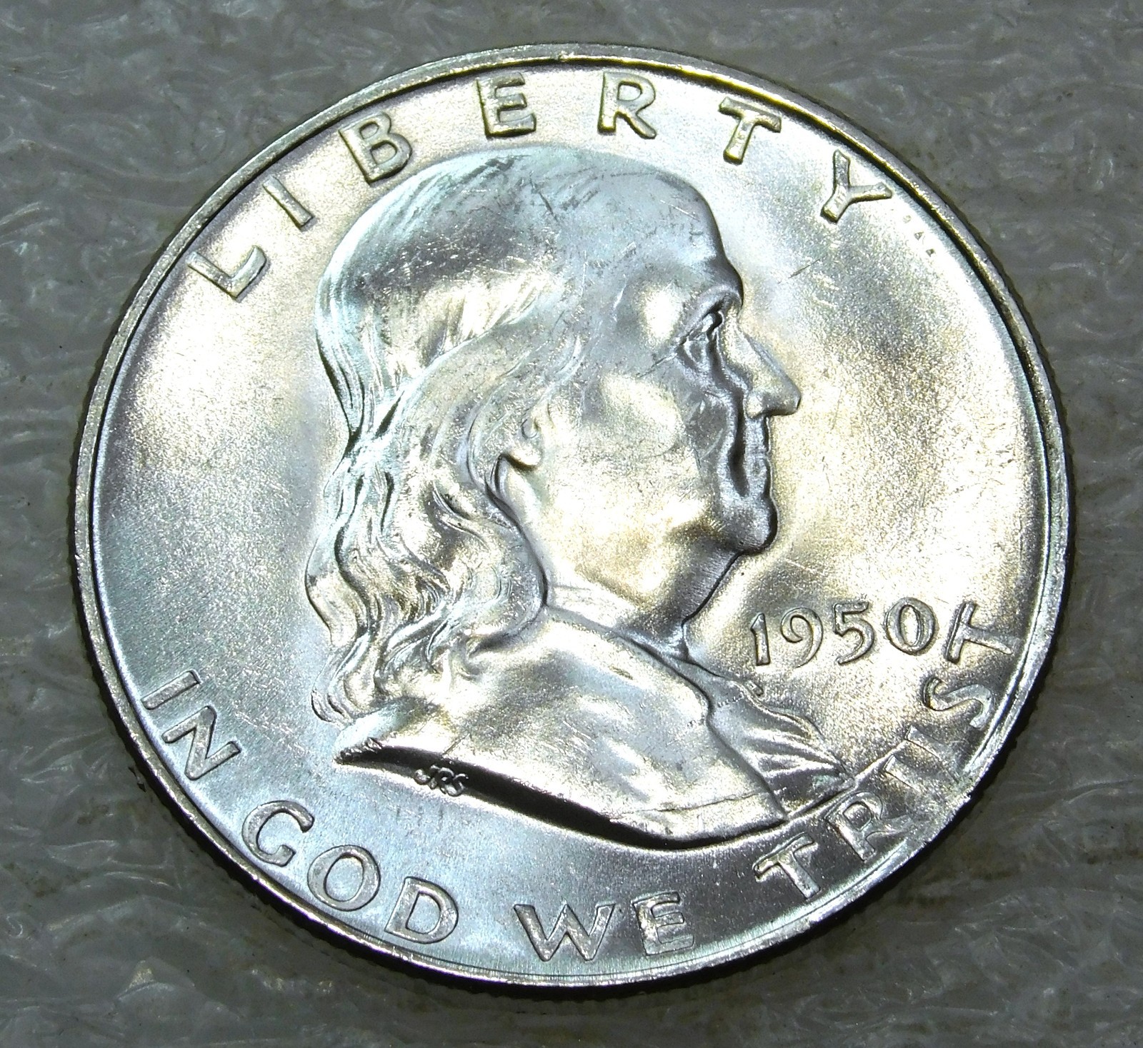 1950 D Franklin Half Dollar BU 98% FBL Frosty White Luster in saflip #Q336