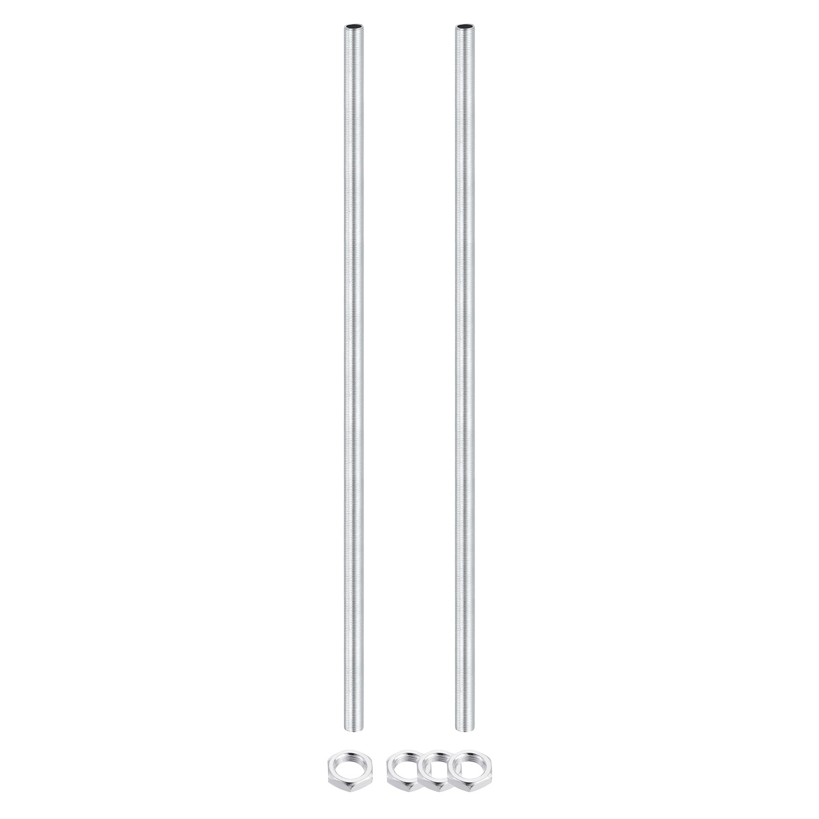 2Pcs M12x1 Fine Threaded 15.7" Lamp Pipe Nipples Kit with Lock Nuts, White Zinc