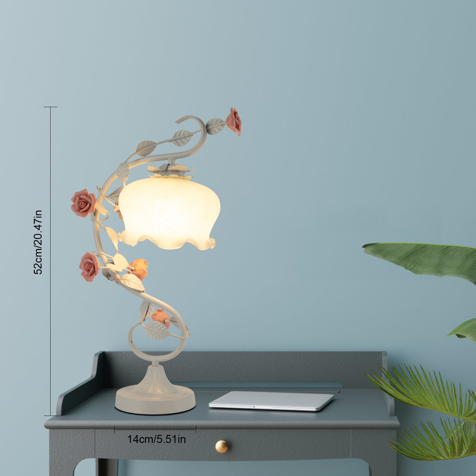Flower Table Lamp Lily Shaped Glass Green Bedside Desk Light Gorgeous Ornament
