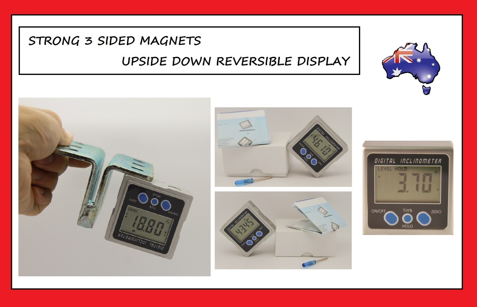 3 x Sided Magnet Digital Box Gauge Angle Protractor Level Inclinometer 0-360°