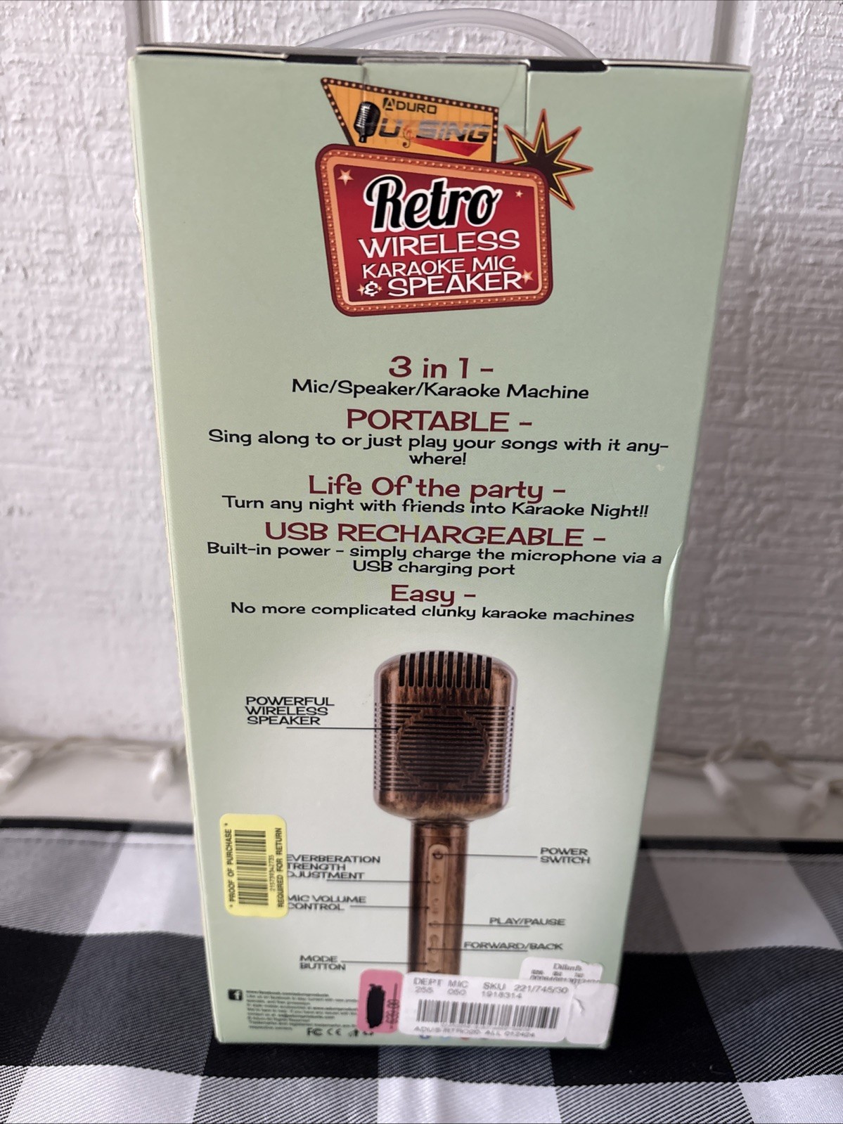 Aduro u sing retro wireless karaoke microphone mic & speaker New
