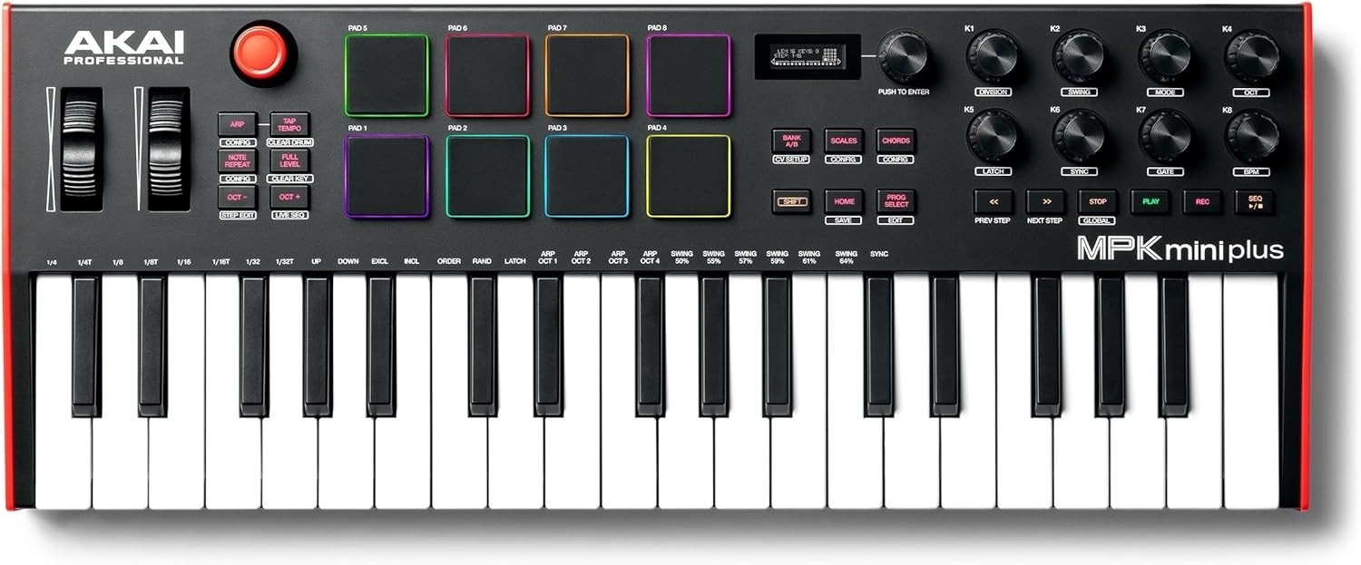 MPK Mini Plus - USB MIDI Keyboard Controller with 37 Mini Keys, 8 MPC Pads, S...