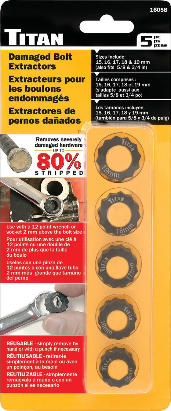 Titan Tools 16058 5-Piece Disposable Damaged Bolt Extractor Ring Set