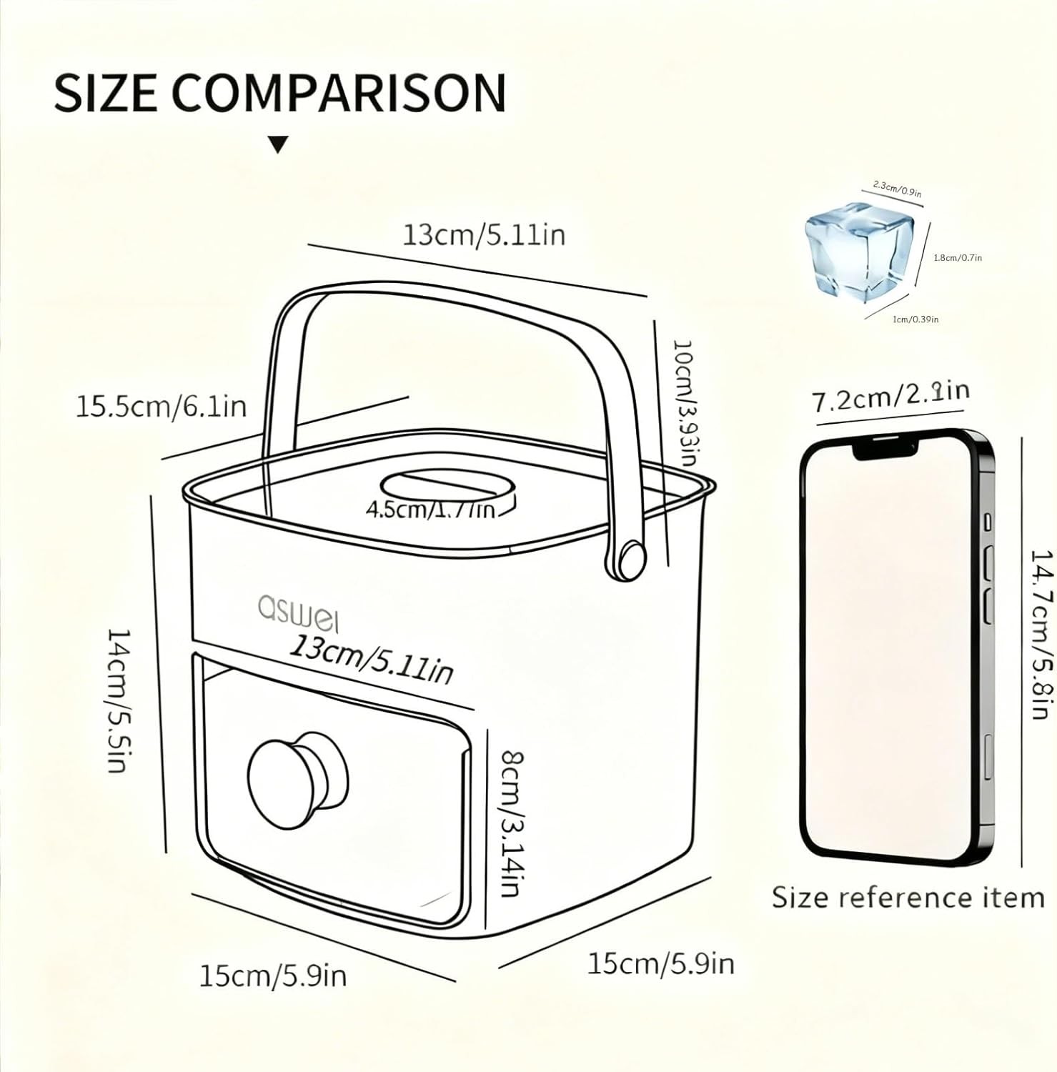 Compact Ice Cube Tray W/ Lid & Bin Mini Press-Type Ice Cube Maker Freezer