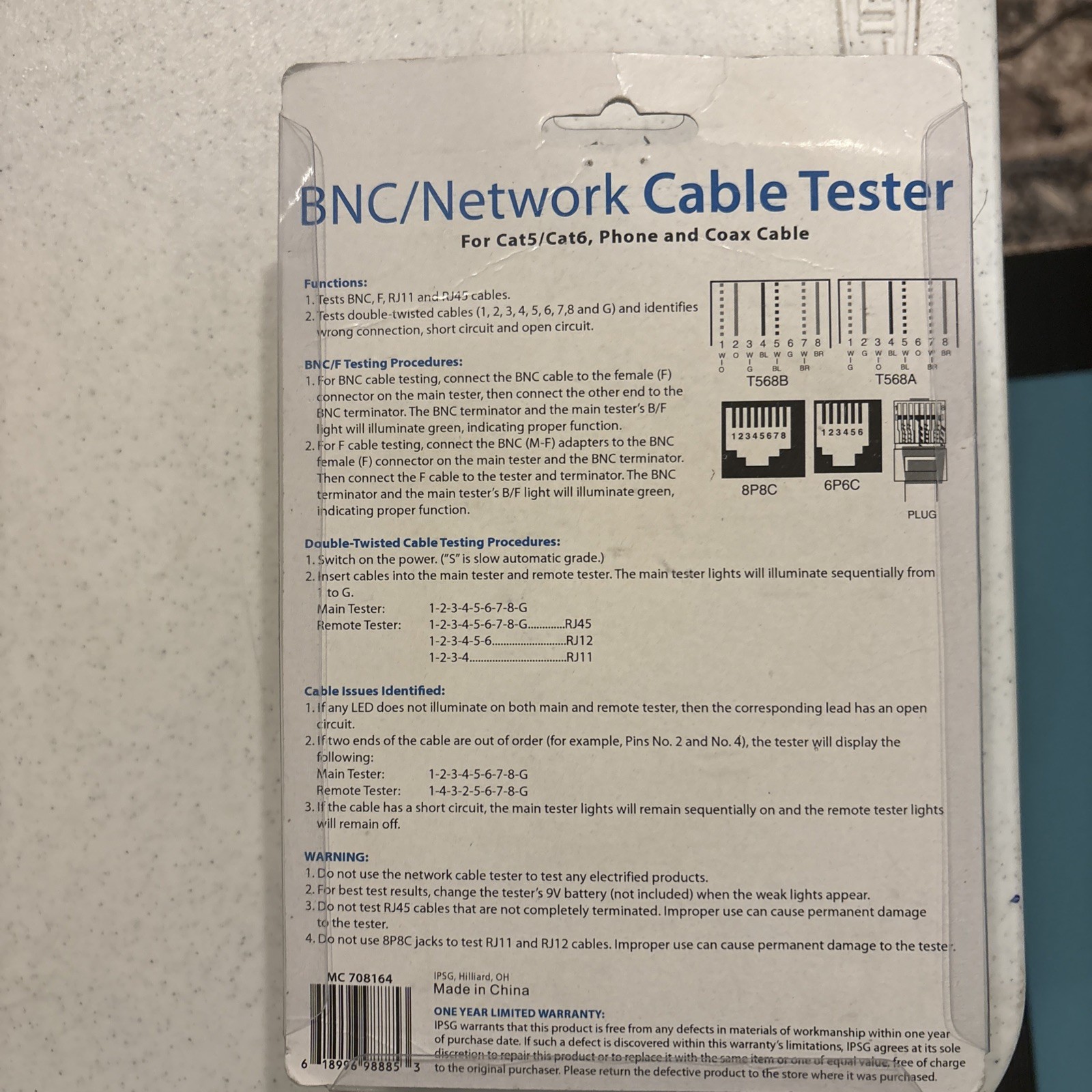 Universal Network Cable Tester Tool, BNC, RJ45, RJ11 (3-in-1) Multi-Tester