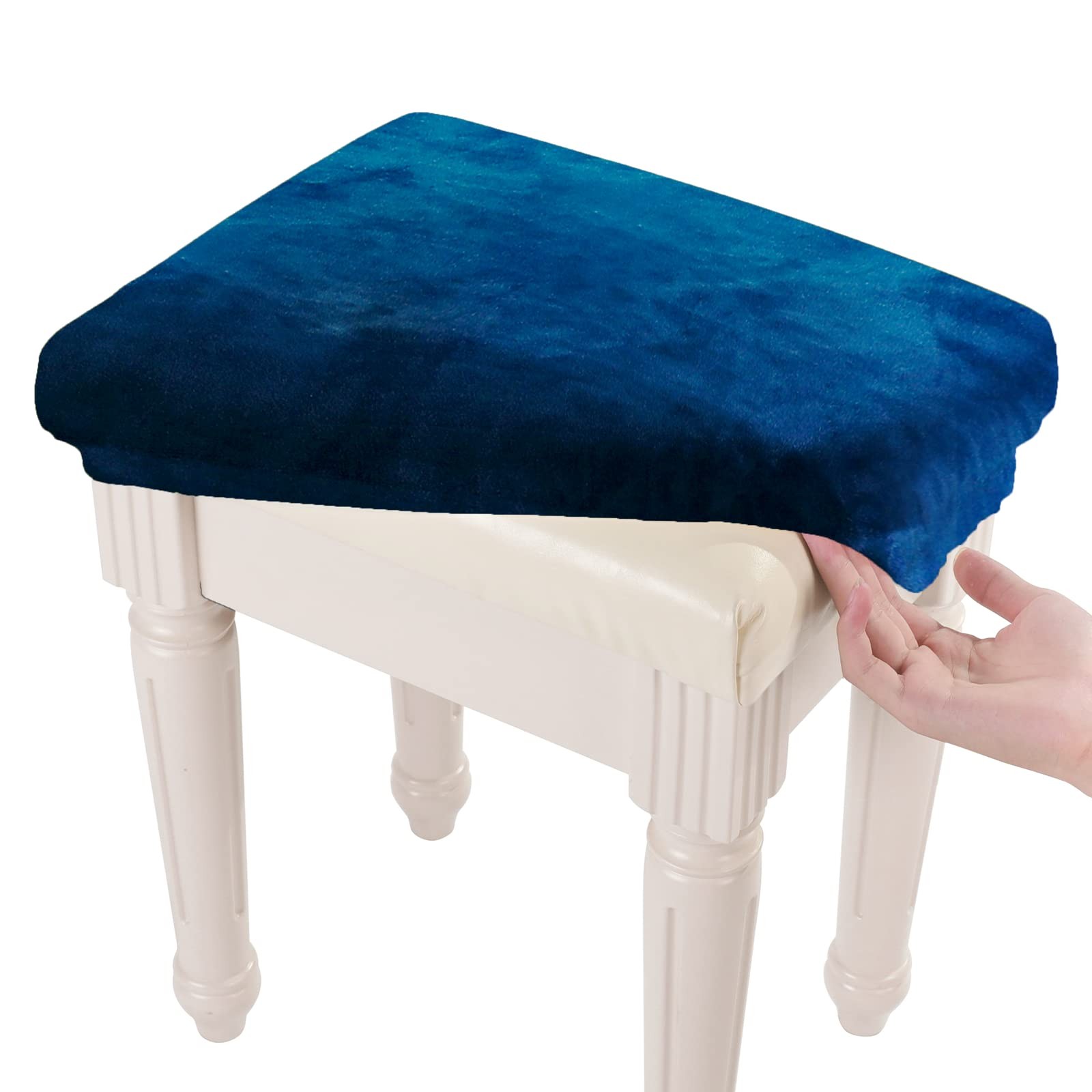Stretch Velvet Slipcover for Rectangle Bench, 15"19.5" L, Navy Blue