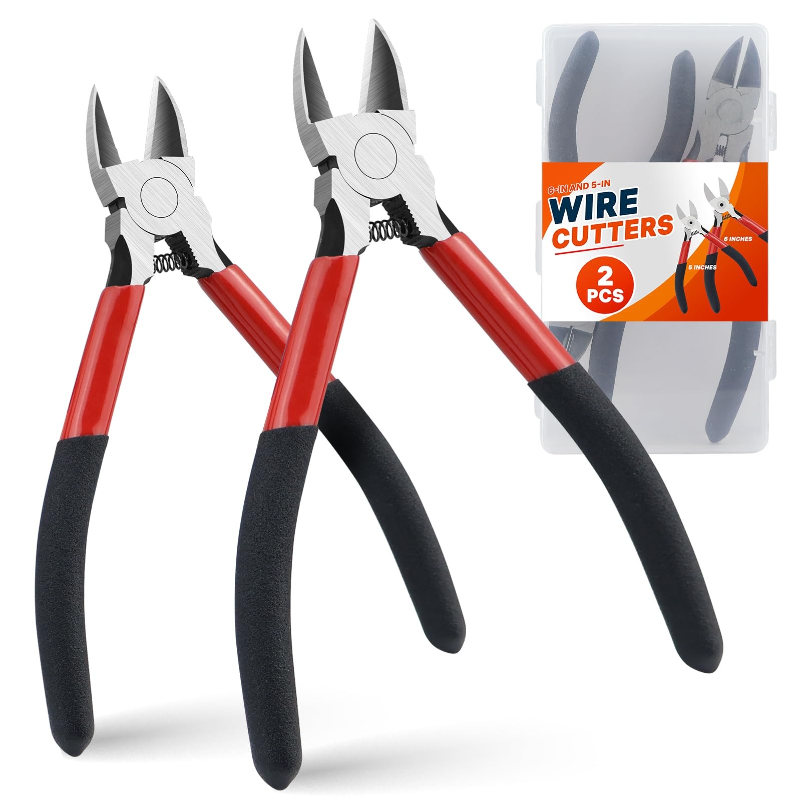 2PCS Heavy Duty Wire Cutters Set, 5 Inch & 6 Inch Electrical Diagonal Cutting Pl