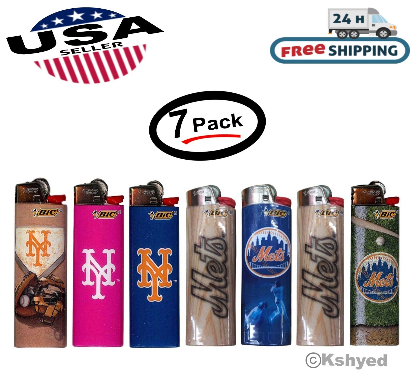 (7 Lighters) BIC New York Mets Cigarette Lighters MLB Officially Licensed - New