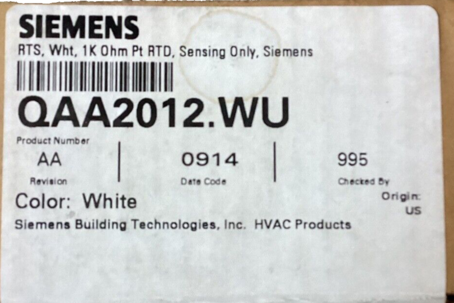 SIEMENS QAA2012.WU ROOM TEMPERATURE SENSOR 1K Ohm Pt RTD, Sensing Only