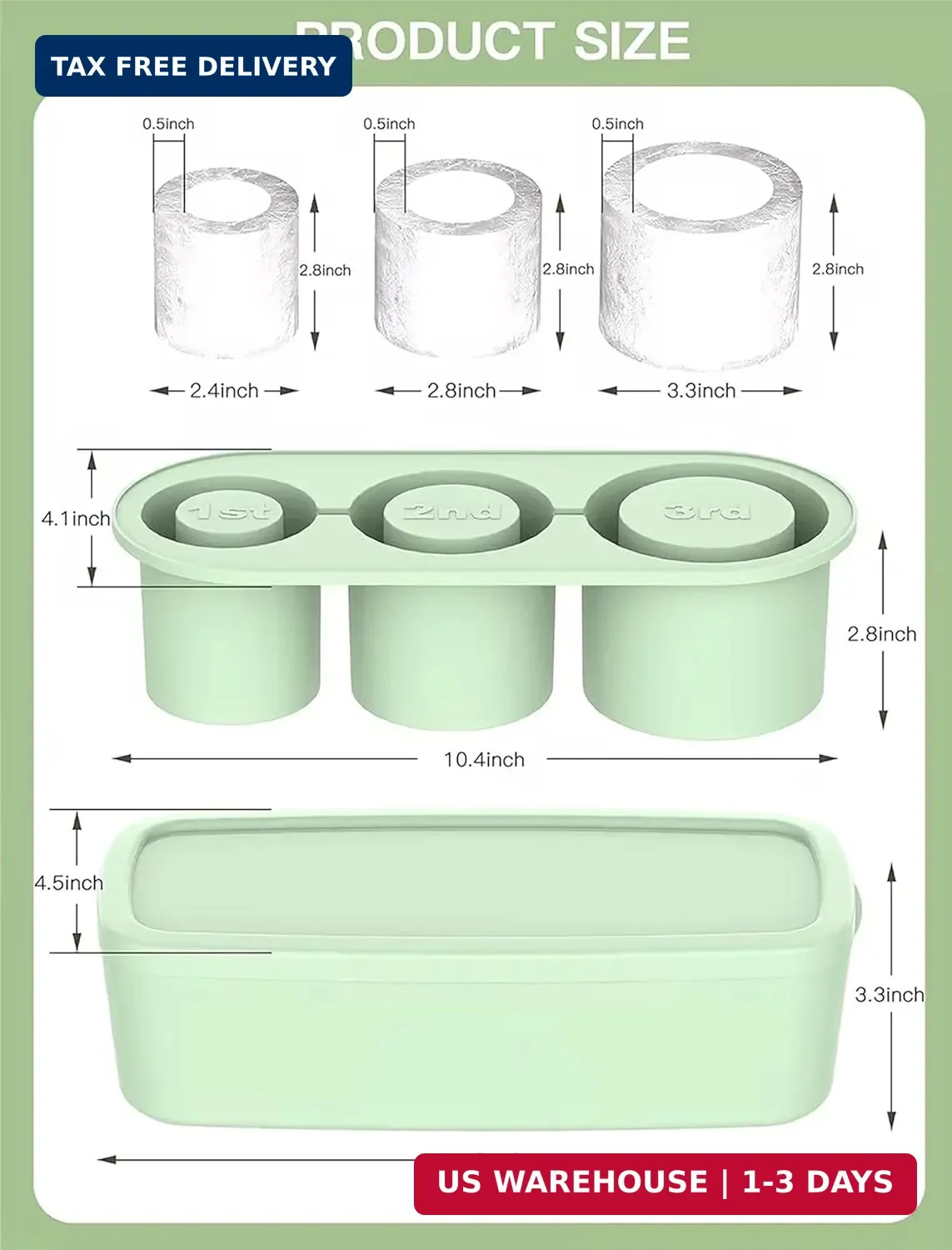 Ice Cube Tray for Stanley Cup, Silicone Ice Mould with Lid & Bin, Long Ice Cubes