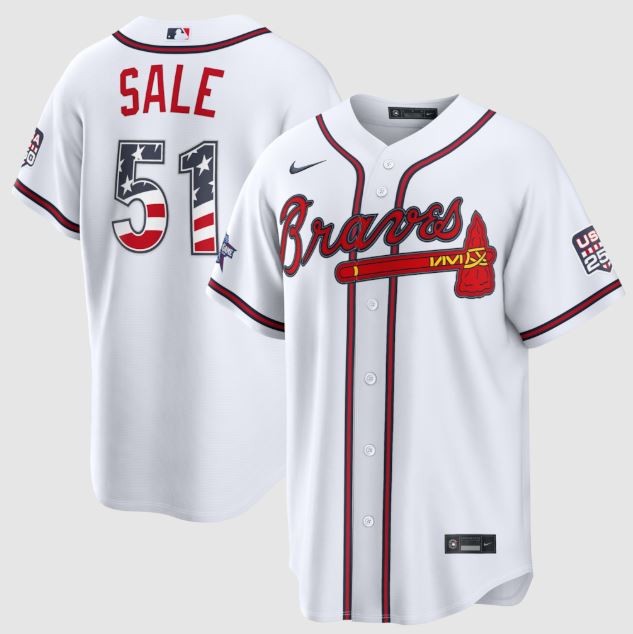 Braves Chris Sale White USA 250 100% Stitched Jersey ALL SIZES