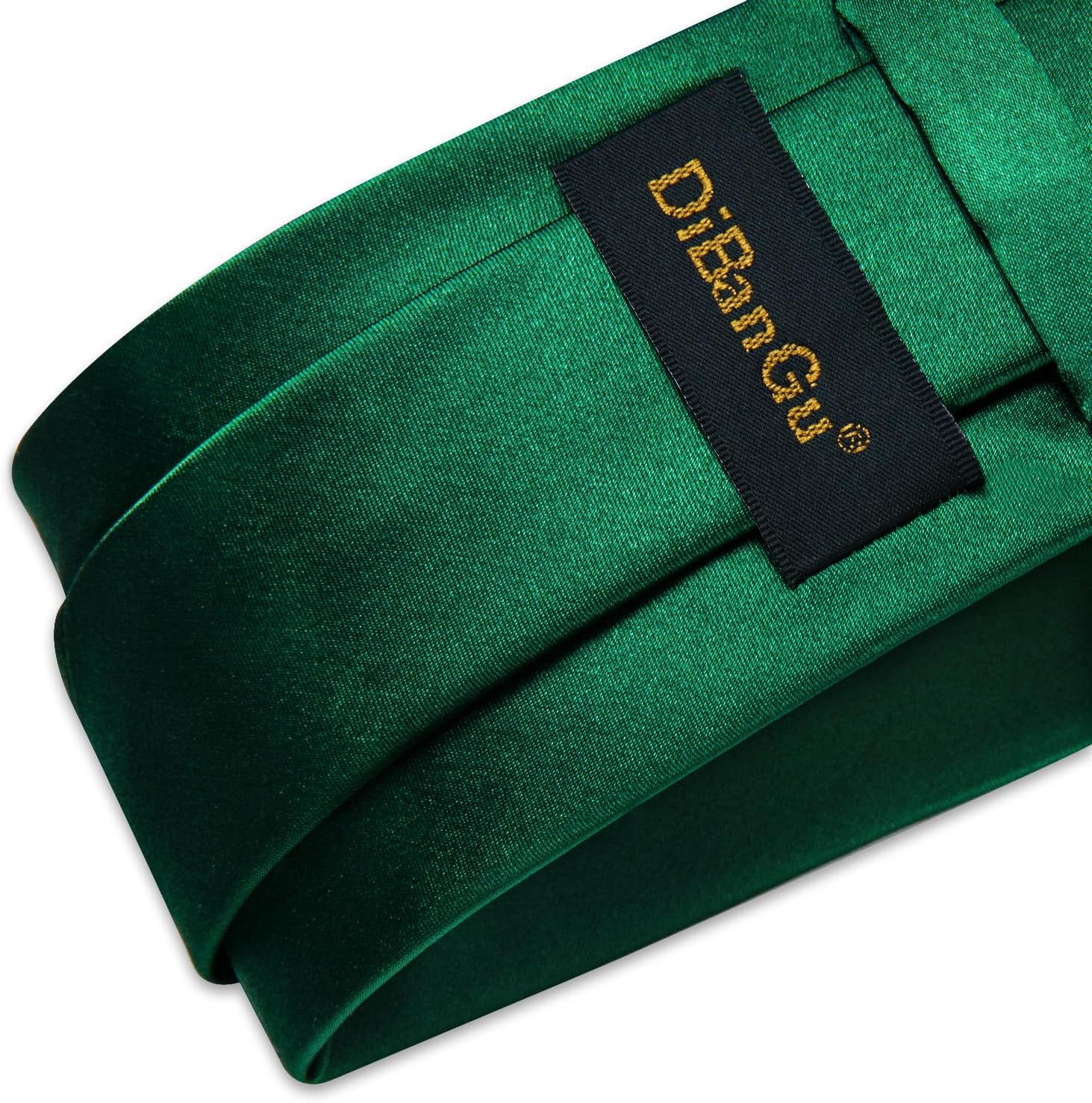 Mens Solid Color Tie and Pocket Square Set Woven Silk Plain Emerald Green