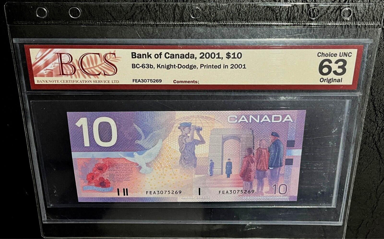 *BCS CERTIFICATION* CHOICE UNC 2001 Canada $10 JOURNEY Series w/o Security Strip