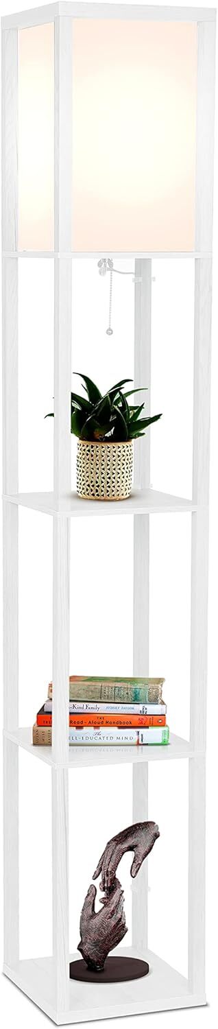 Modern shelf floor lamp with shade and LED bulb - Corner display floor lamps