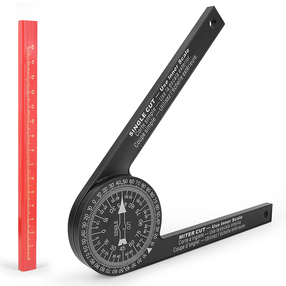 Miter Saw Protractor Aluminum Alloy Angle Finder Level Meter Goniometer + pencil