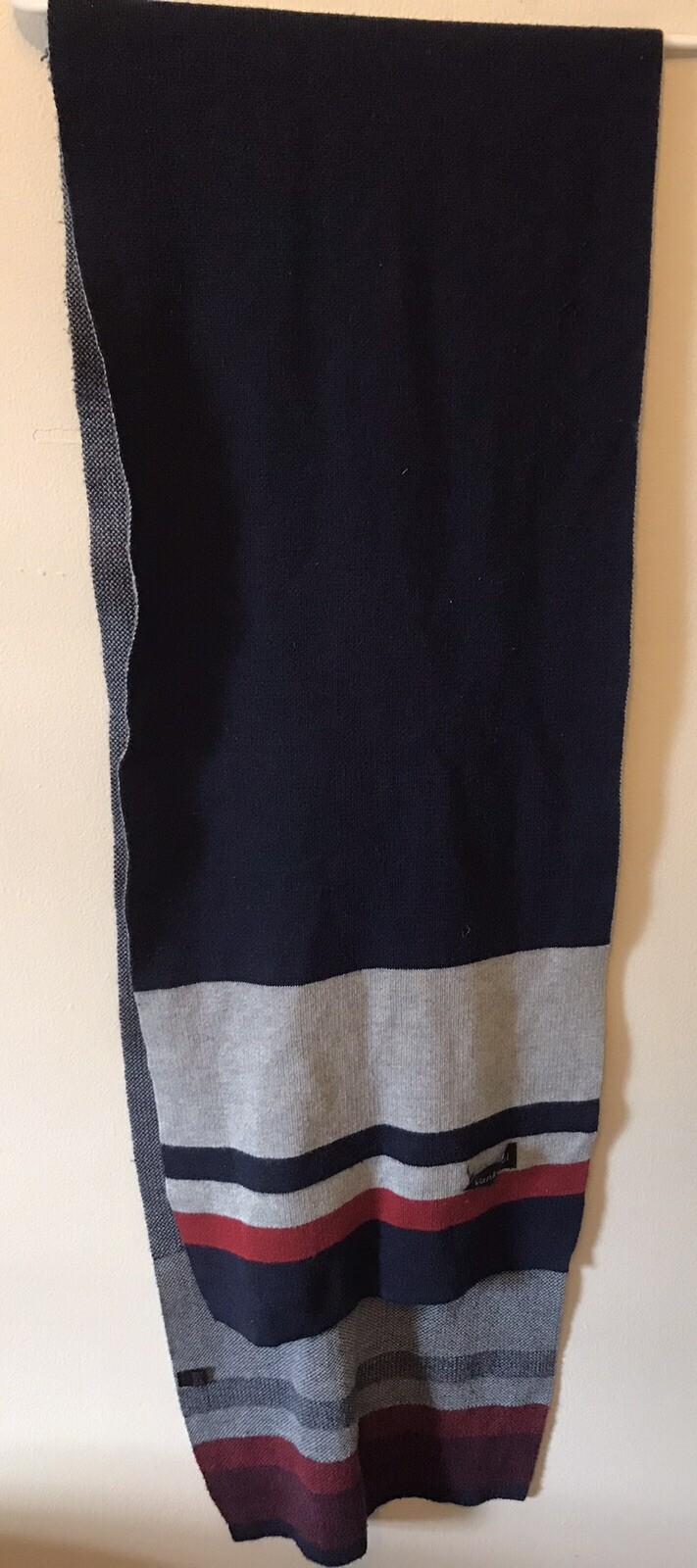 Vankerful Scarf  Blue Gray Striped Wool Lightweight 70 x 12  Business Casual