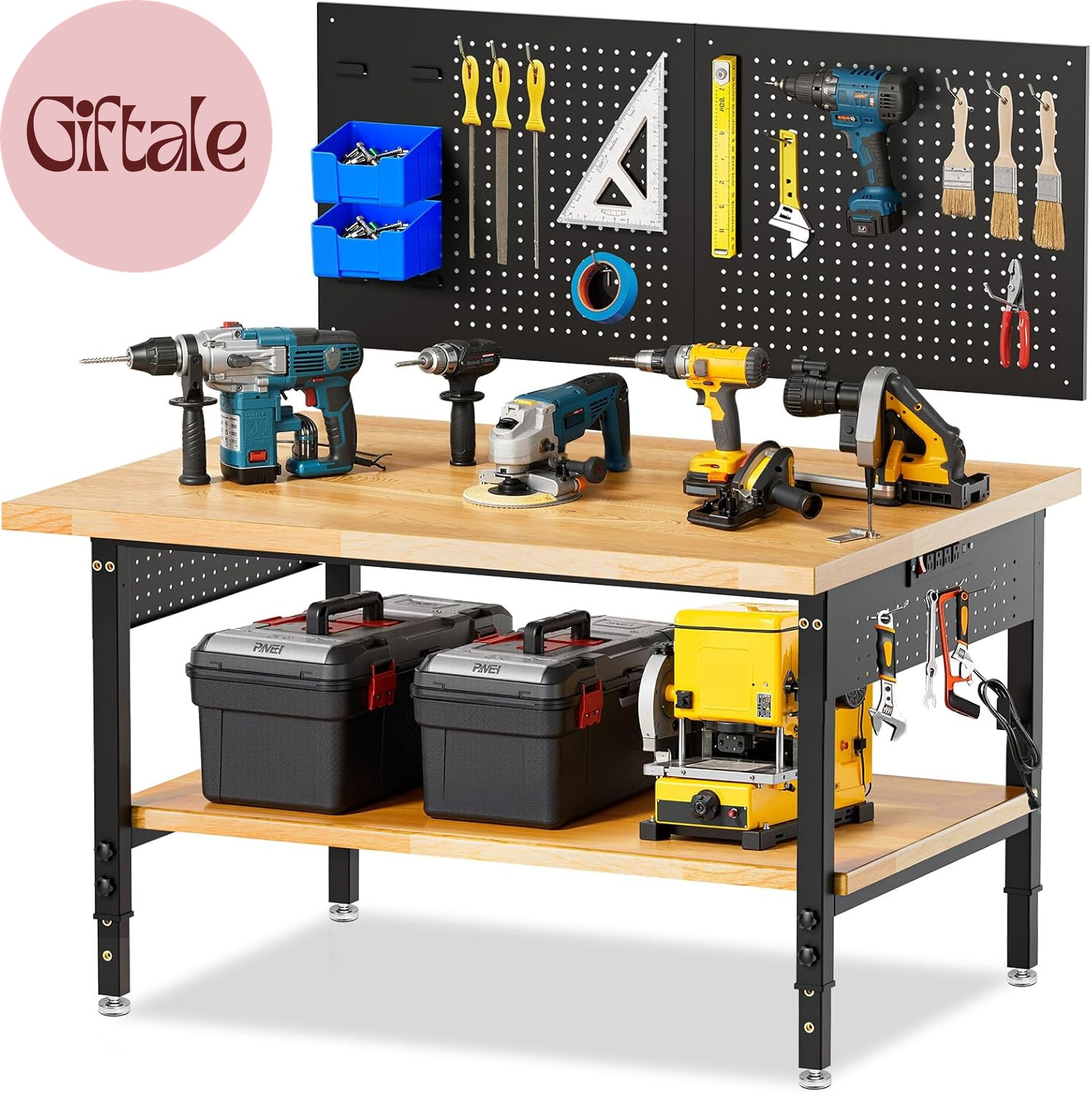 48“ Adjustable Height Workbench Work Bench for Garage Work Table with under Tabl