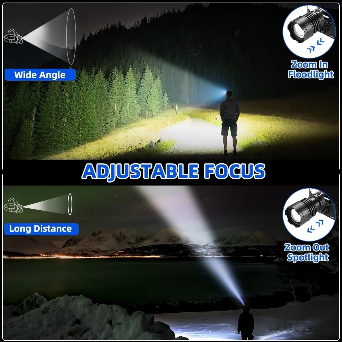990000LM LED Headlamp Rechargeable Headlight Zoomable Head Torch Lamp Flashlight