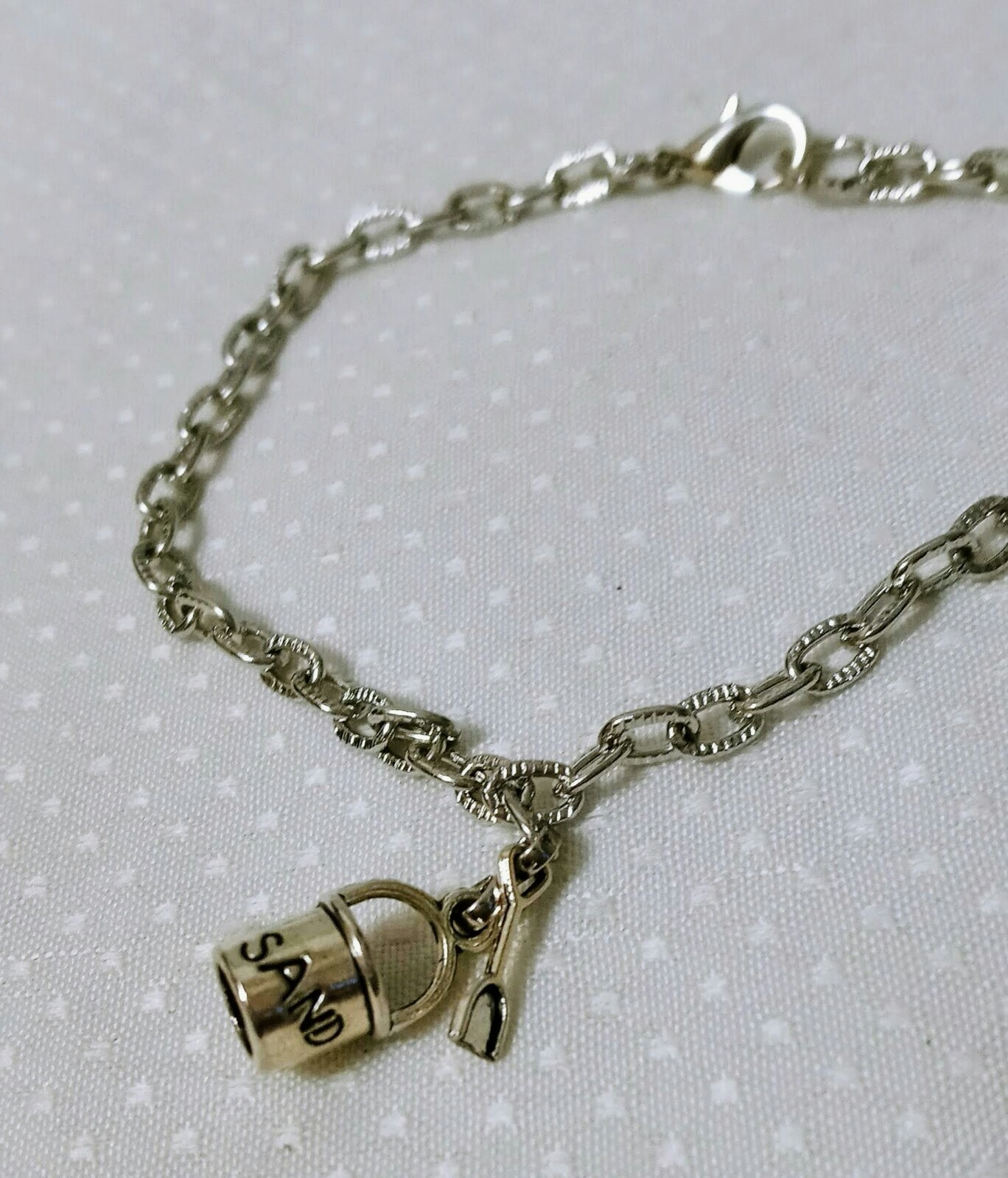 Hand Crafted Silver Tone Bracelet*Beachy Charms*Sand Pail and Shovel