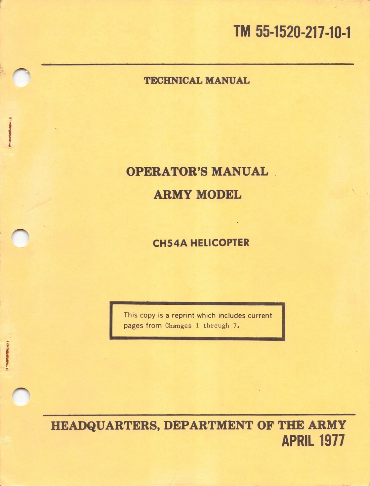 CH-54A "Tarhe" Operator's Manual 1977 Helicopter Flight Manual - CD Version