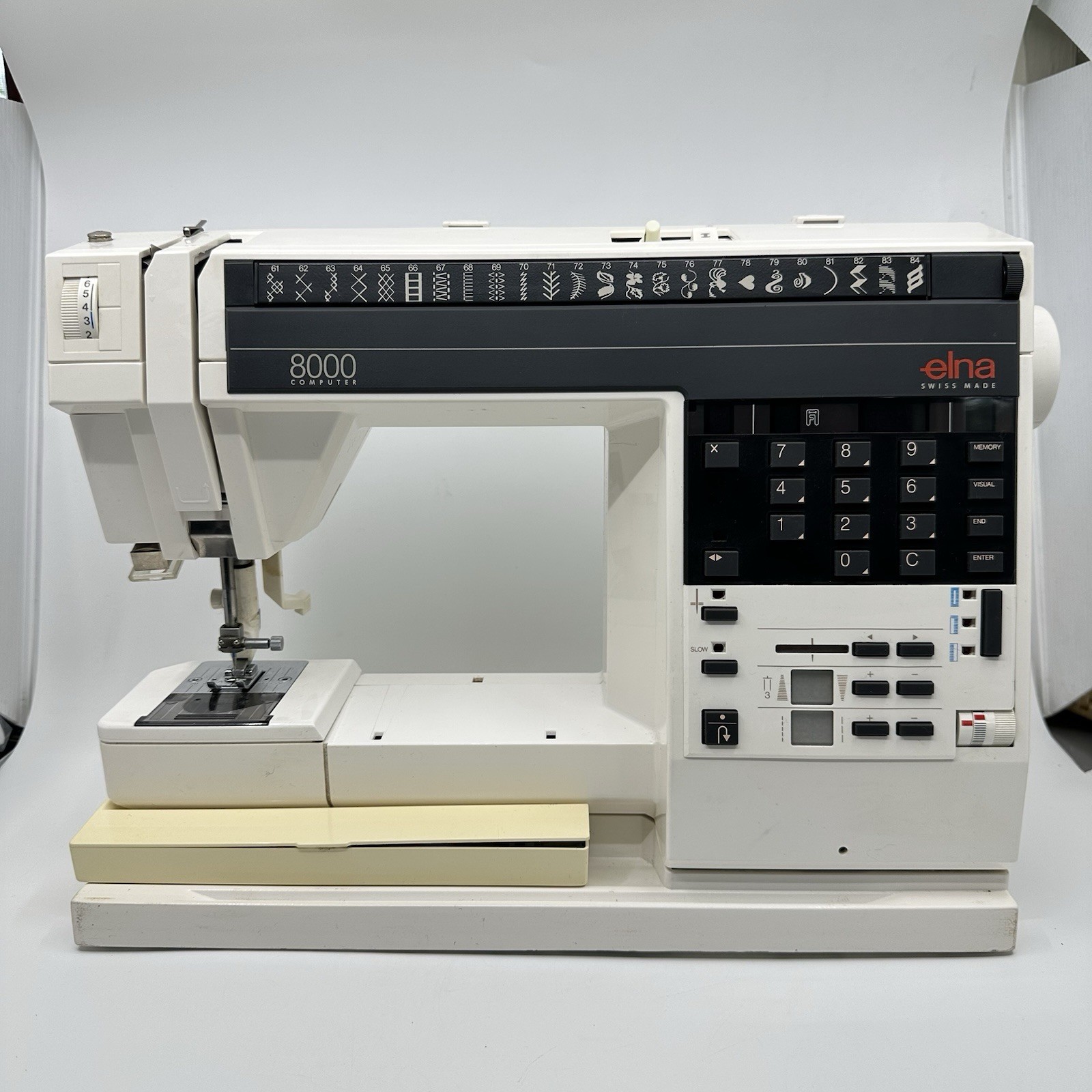 Elna Swiss Made 8000 Computerized Sewing Machine White UNTESTED No Pedal/AV