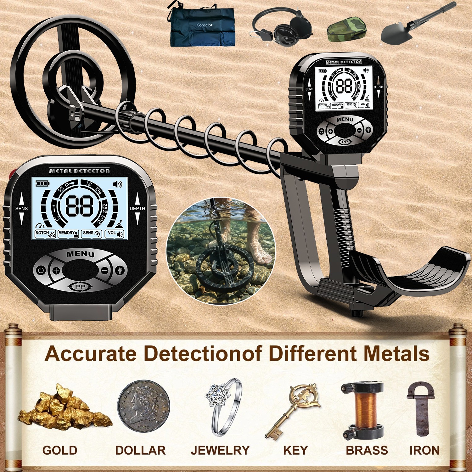 Detector De Metales Oro y Plata LCD Display Waterproof Gold Finder Deep Ground
