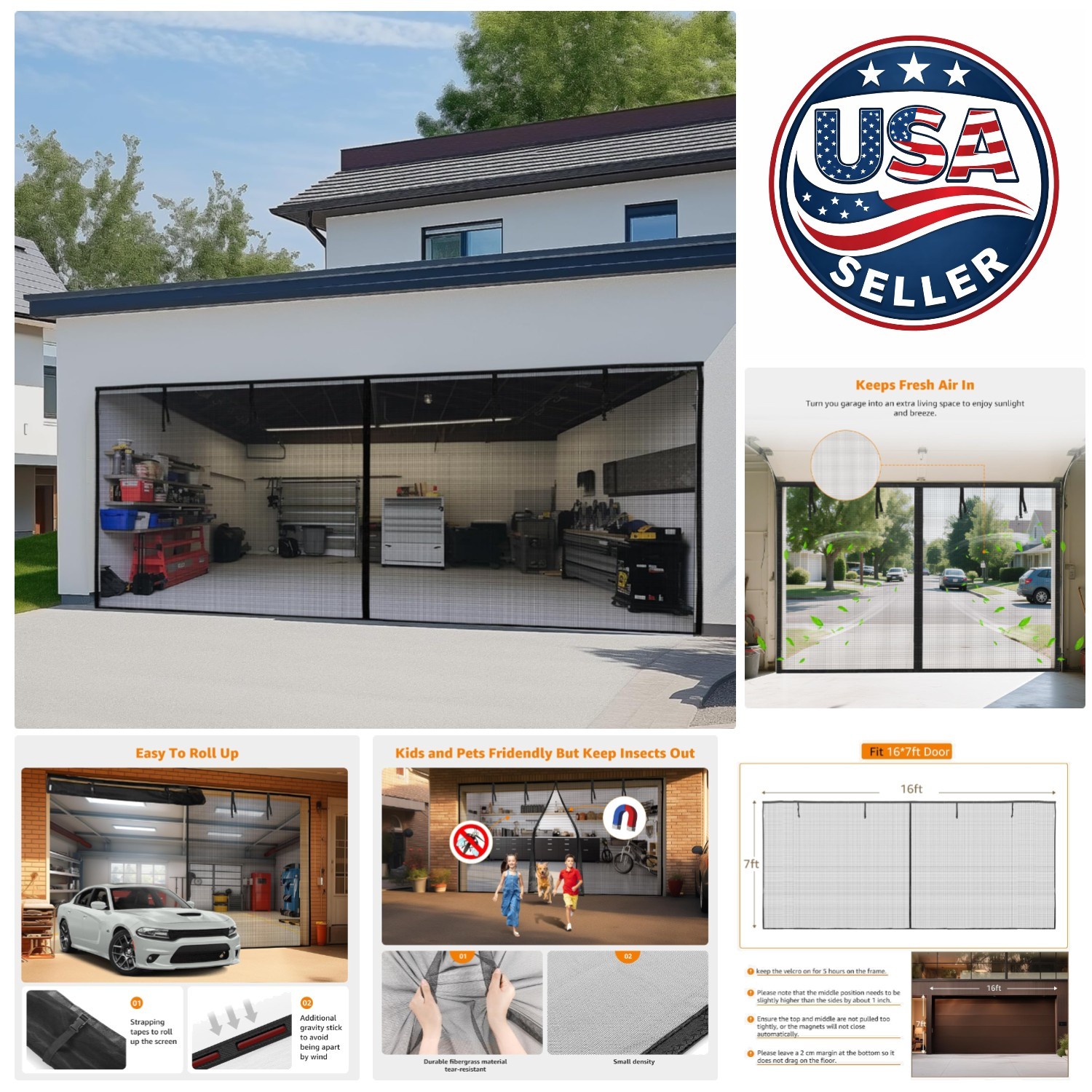 Elegant 16x7 Ft Garage Door Screen with Magnetic Closure - Wind Resistant