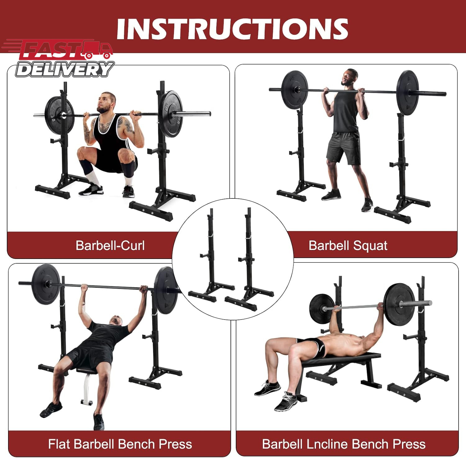 Smartxchoices Pair of Squat Rack, Bench Press Rack Adjustable 40"-66" Solid Stee